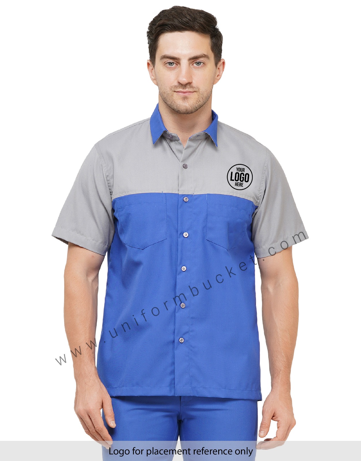 MALE ROYAL BLUE & GREY WORKWEAR SHIRT WITH HALF SLEEVE & TWO POCKET view 1